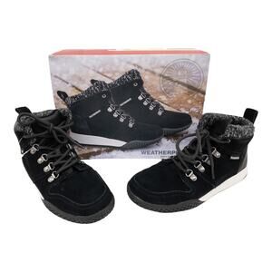 Weatherproof Womens Sneaker Boots Black Suede Leather Knit Collar size 7 8 9